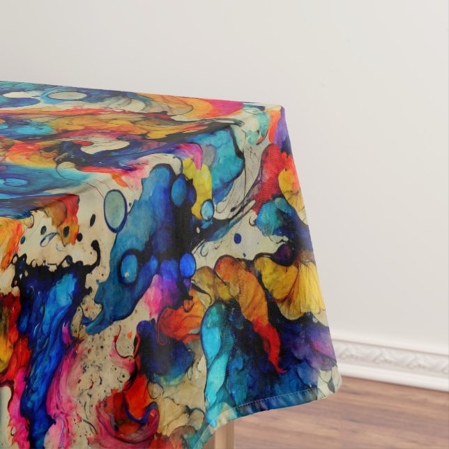 Colourful Liquid Ink Abstraction Tablecloth (In Situ)