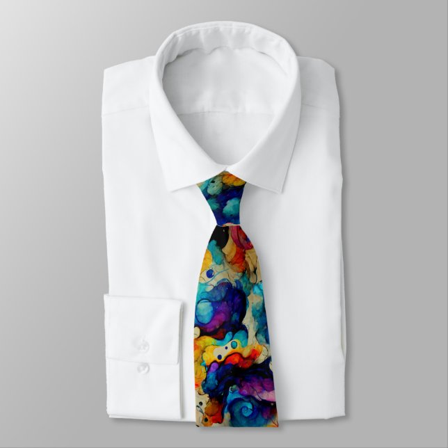Colourful Liquid Ink Abstraction Tie (Tied)