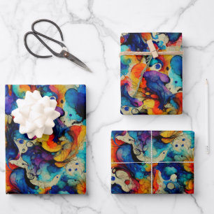 Colourful Liquid Ink Abstraction Wrapping Paper Sheet