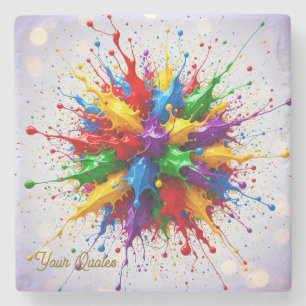 Colourful Liquid Paint Explosion Abstract Art Stone Coaster