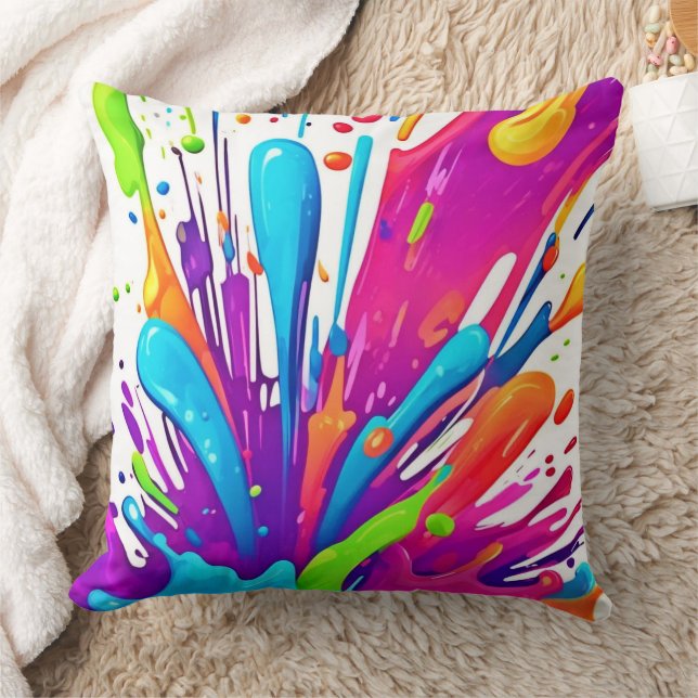 Colourful Liquid Paint Splashes Cushion (Blanket)
