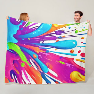 Colourful Liquid Paint Splashes Fleece Blanket