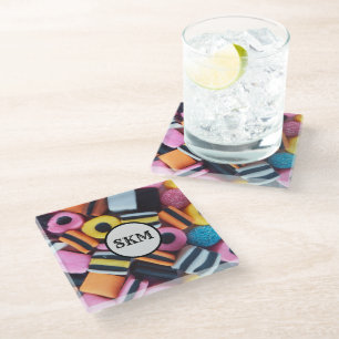 Colourful, Liquorice Allsorts candy Glass Coaster