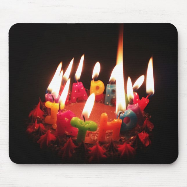 Colourful, LitC "Happy Birthday" Candles, Dark Roo Mouse Mat (Front)