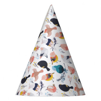 Colourful Little Birds Floral Botanical Paradise Party Hat