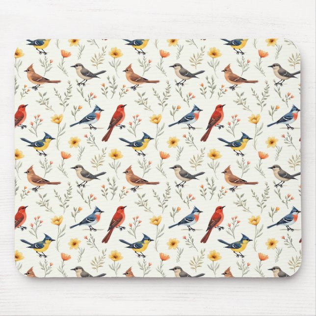 Colourful Little Birds Mouse Mat (Front)