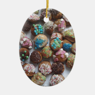 colourful little birthday cakes, food, party cake ceramic tree decoration