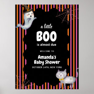 Colourful Little Boo Ghost Cat Baby Shower Welcome Poster