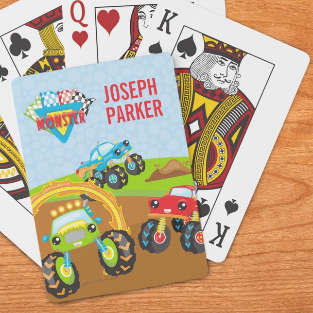 Colourful Little Boy Monster Trucks with First Nam Playing Cards (Creator Uploaded)
