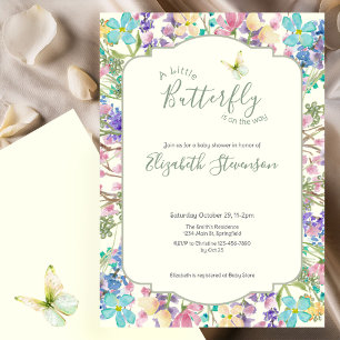 Colourful Little Butterfly Floral Baby Shower Invitation