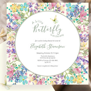 Colourful Little Butterfly Floral Baby Shower  Invitation
