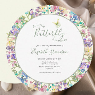 Colourful Little Butterfly Floral Baby Shower Invitation