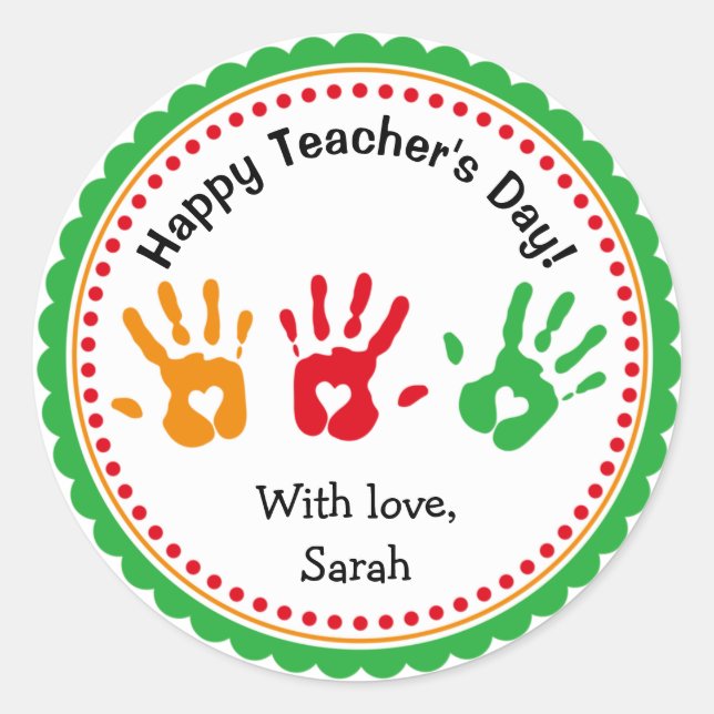 Colourful Little Hands Personalised Teacher Sticke Classic Round Sticker (Front)