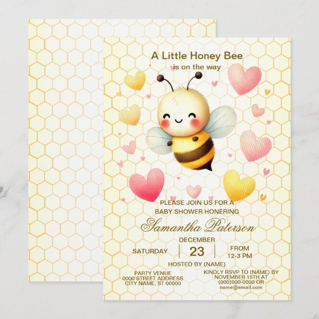 Colourful Little Honey Bee Baby Shower Cute Invitation (Front/Back)