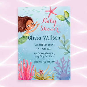 Colourful Little Mermaid baby shower Invitation