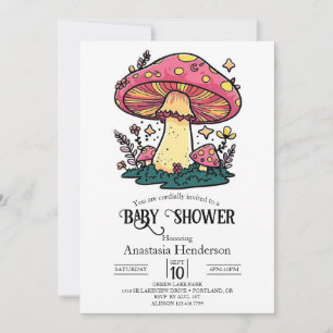 Colourful Little Mushroom Baby Shower Invitation