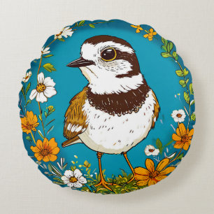 Colourful Little ringed plover Bird Round Cushion