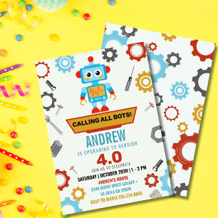 Colourful Little Robot Party Theme Birthday  Invitation