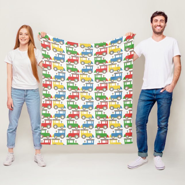 Colourful Little Trains Pattern Fleece Blanket (In Situ)