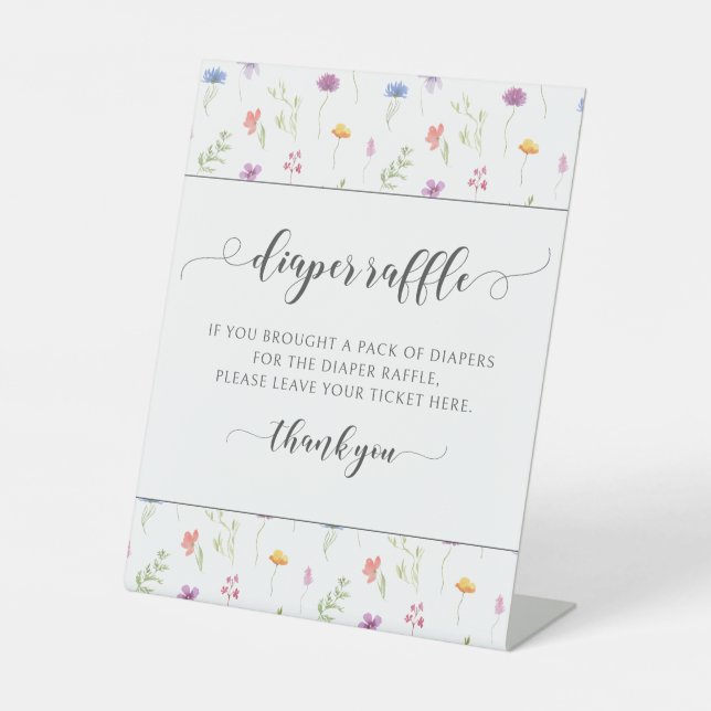Colourful little wildflower baby girl diaper raffl pedestal sign (Front)