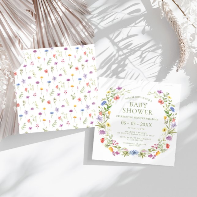 Colourful little wildflower baby girl shower squar invitation (Creator Uploaded)