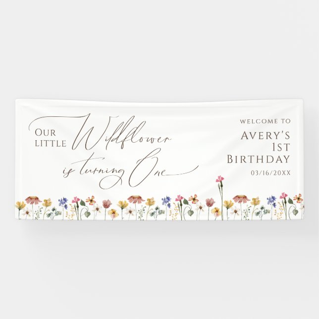 Colourful Little Wildflower is Turning One Birthda Banner (Horizontal)