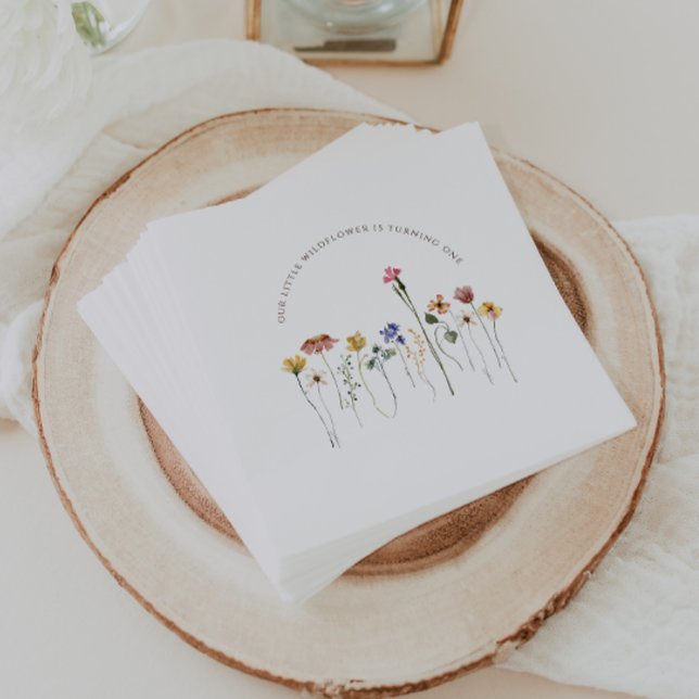 Colourful Little Wildflower is Turning One Birthda Napkin (Creator Uploaded)