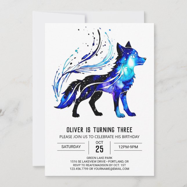 Colourful Little Wolf Digital Boy Birthday Invitation (Front)