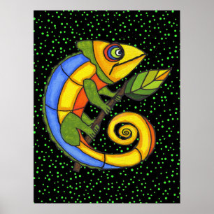 Colourful Lizard on a Branch Original Painting Poster