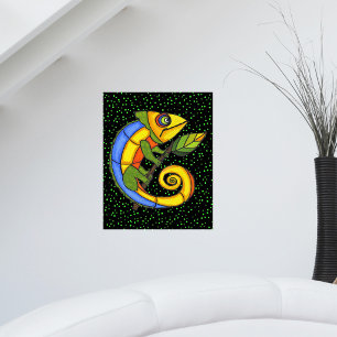 Colourful Lizard on a Branch Original Painting Poster