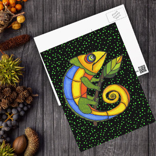 Colourful Lizard on a Branch Postcard
