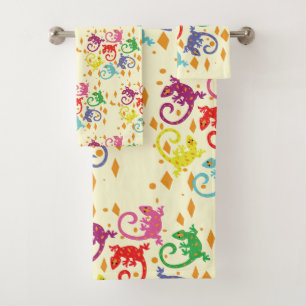Colourful Lizards Bath Towel Set