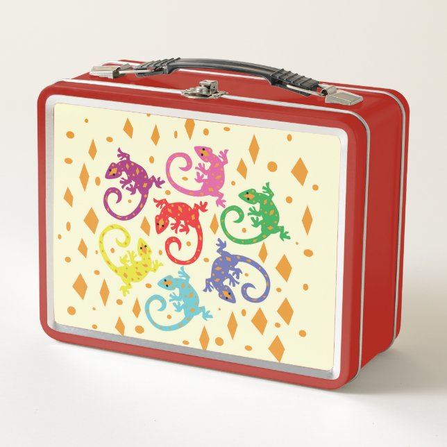 Colourful Lizards Metal Lunch Box (Front)
