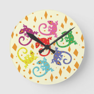 Colourful Lizards Round Clock