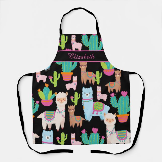 Colourful Llama and Cactus Pattern Apron (Front)