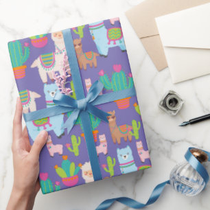 Colourful Llama and Cactus Pattern Wrapping Paper