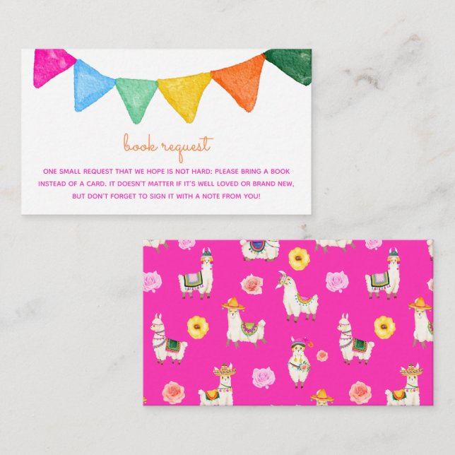 Colourful Llama Baby Shower Book Request Enclosure Card (Front/Back)