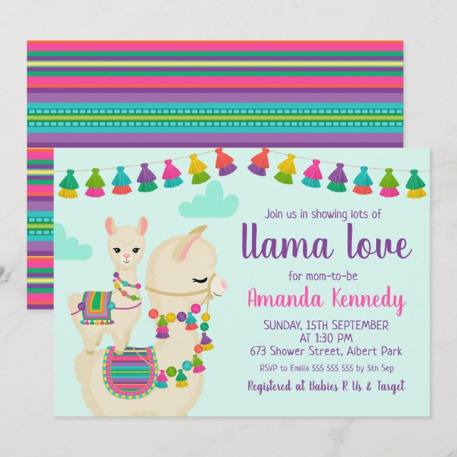 Colourful Llama Love Baby Shower Invitation (Front/Back)