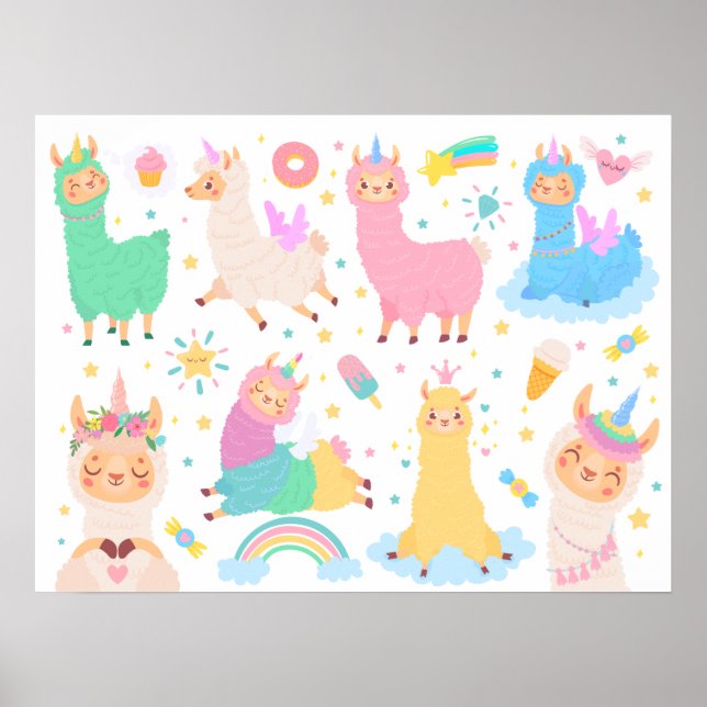 Colourful Llamacorns Poster (Front)