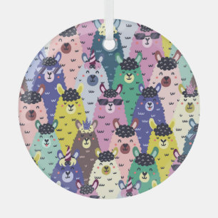 Colourful Llamas Childish Seamless Background Glass Tree Decoration