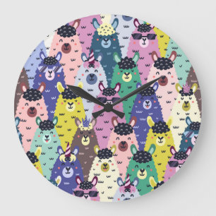 Colourful Llamas Childish Seamless Background Large Clock