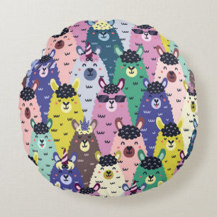 Colourful Llamas Childish Seamless Background Round Cushion