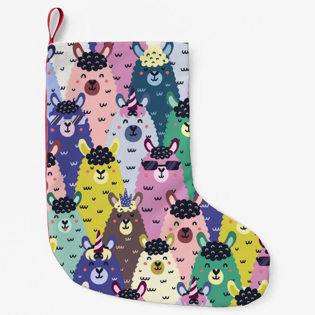 Colourful Llamas Childish Seamless Background Small Christmas Stocking (Front)