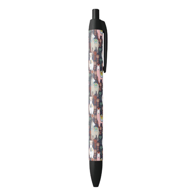 Colourful Llamas Pattern Black Ink Pen (Bottom (Vertical))