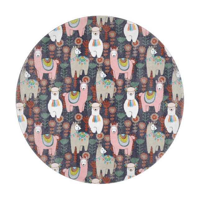 Colourful Llamas Pattern Cutting Board (Front)