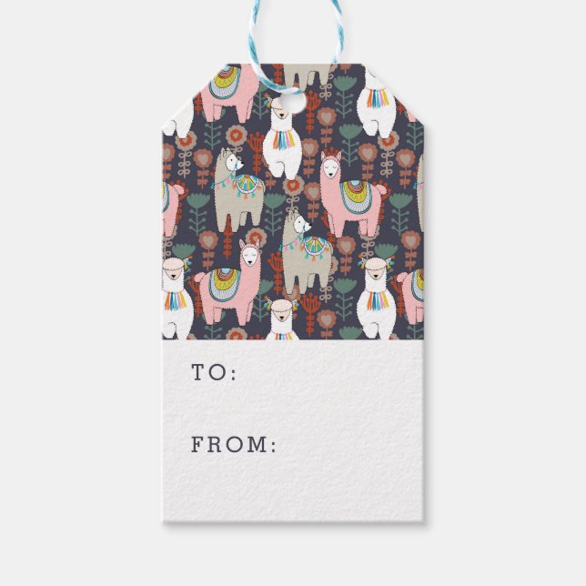 Colourful Llamas Pattern Gift Tags (Front)