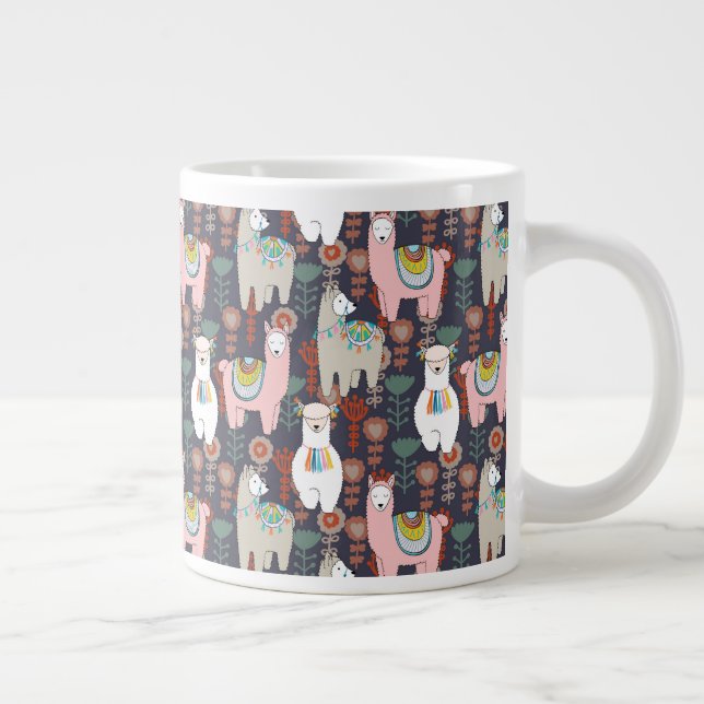 Colourful Llamas Pattern Large Coffee Mug (Right)