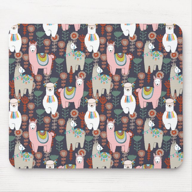 Colourful Llamas Pattern Mouse Mat (Front)