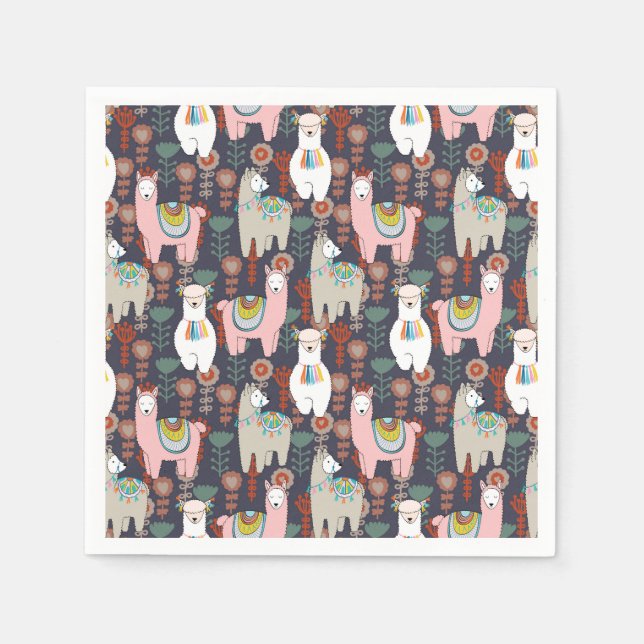 Colourful Llamas Pattern Napkin (Front)