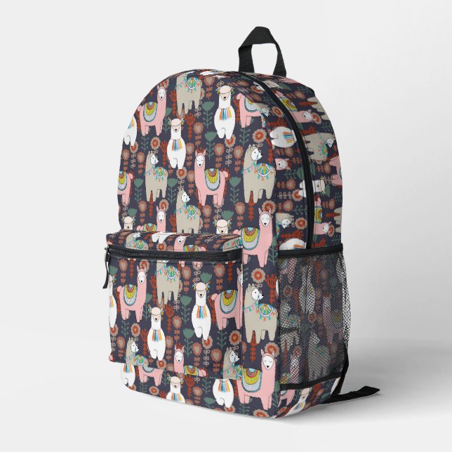 Colourful Llamas Pattern Printed Backpack (Back Corner Right)
